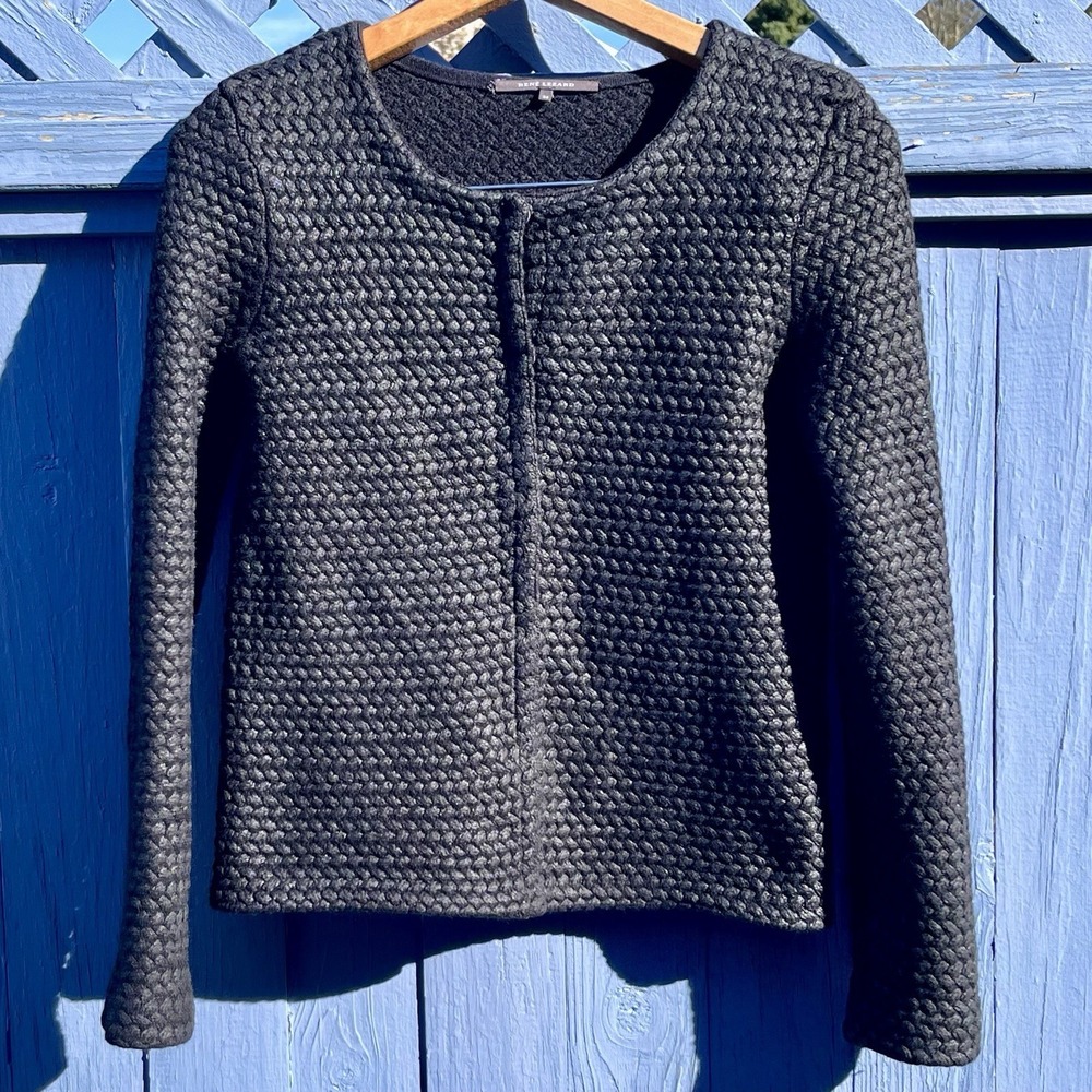 Rene‎ Lezard Black Woven Cardigan Jacket Sweater Women's Sz 34 XS Wool Germany